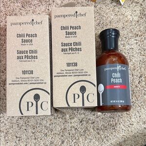 Pampered Chef Chili Peach Sauce with Black and Red Label